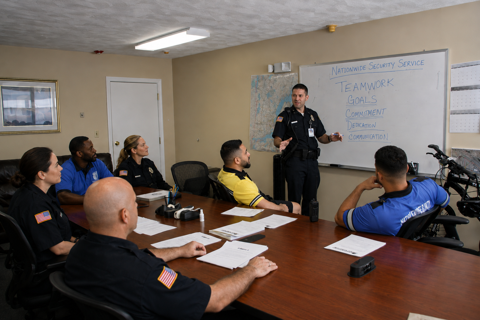 Nationwide Security officers in a team briefing