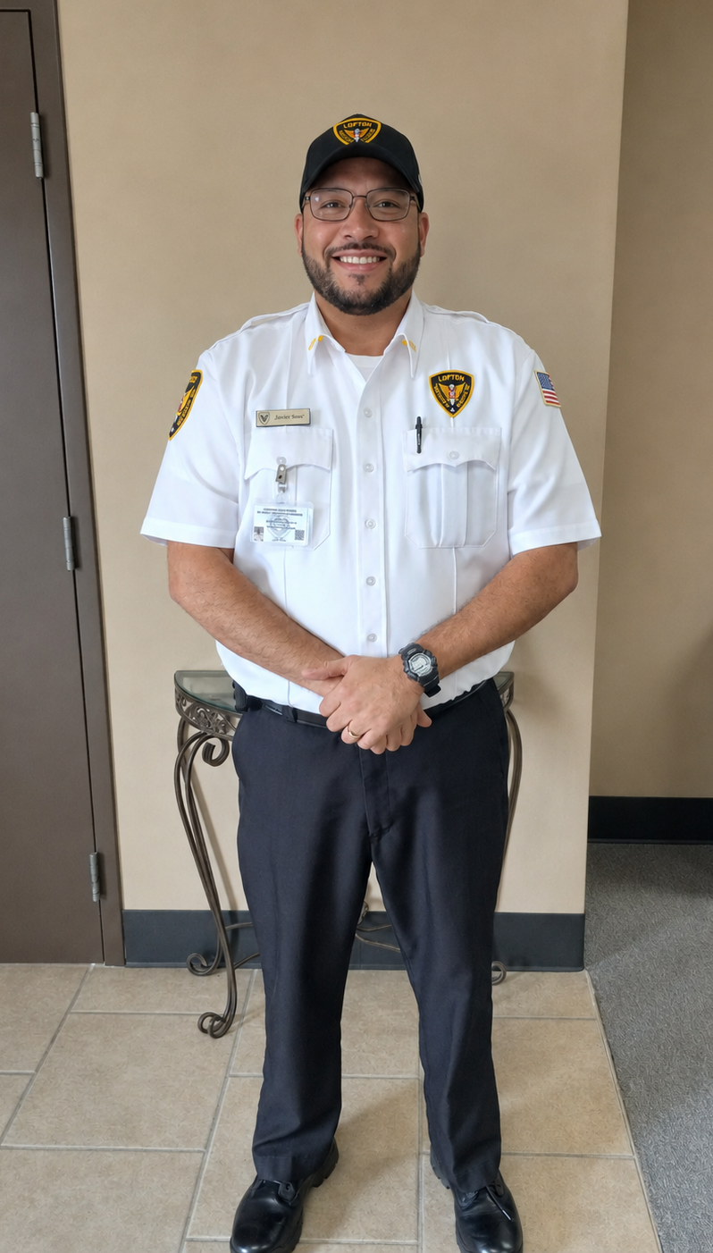 Restoration site security guard on duty at a damaged property
