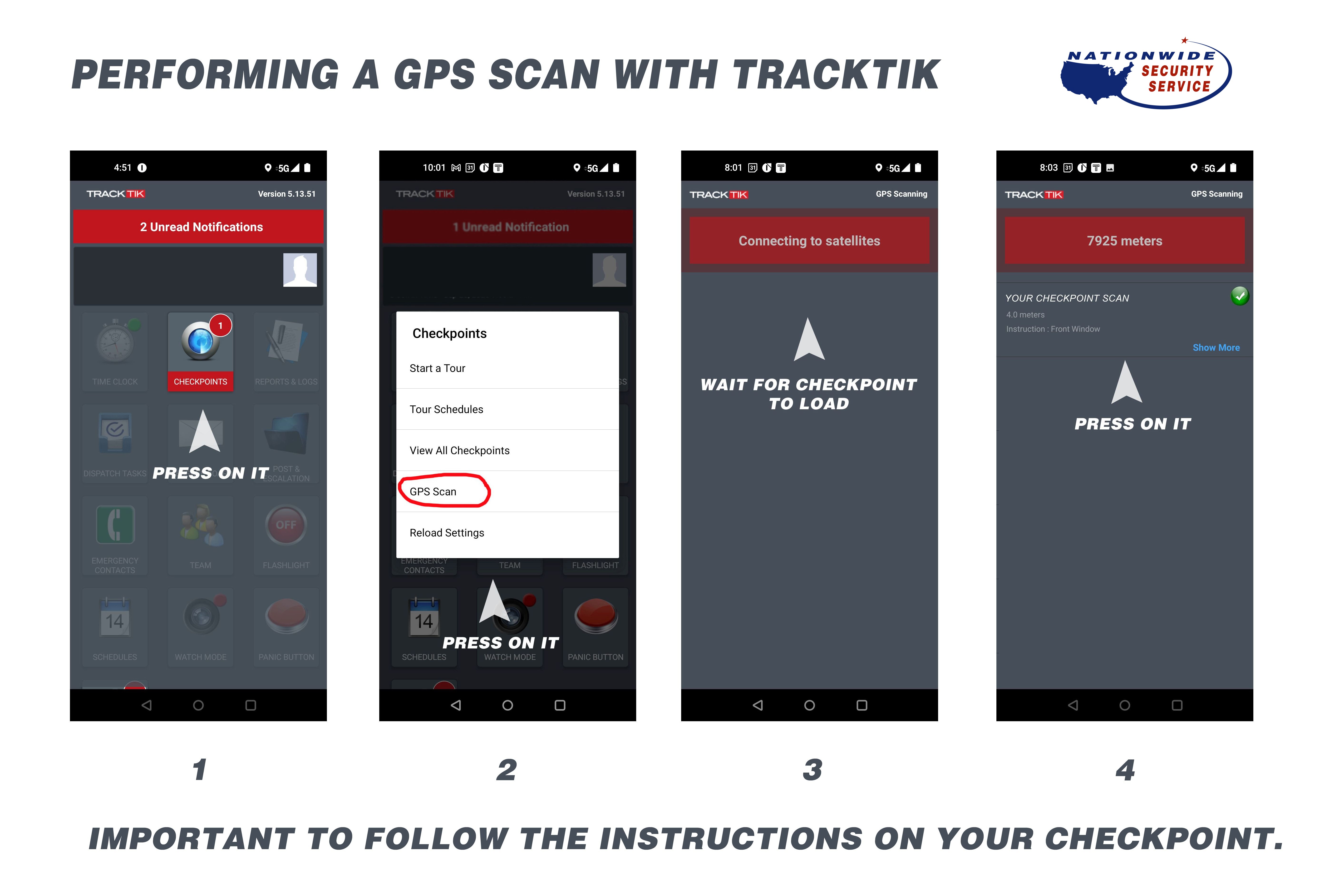 Performing a GPS checkpoint scan in TrackTik for Nationwide Security Service